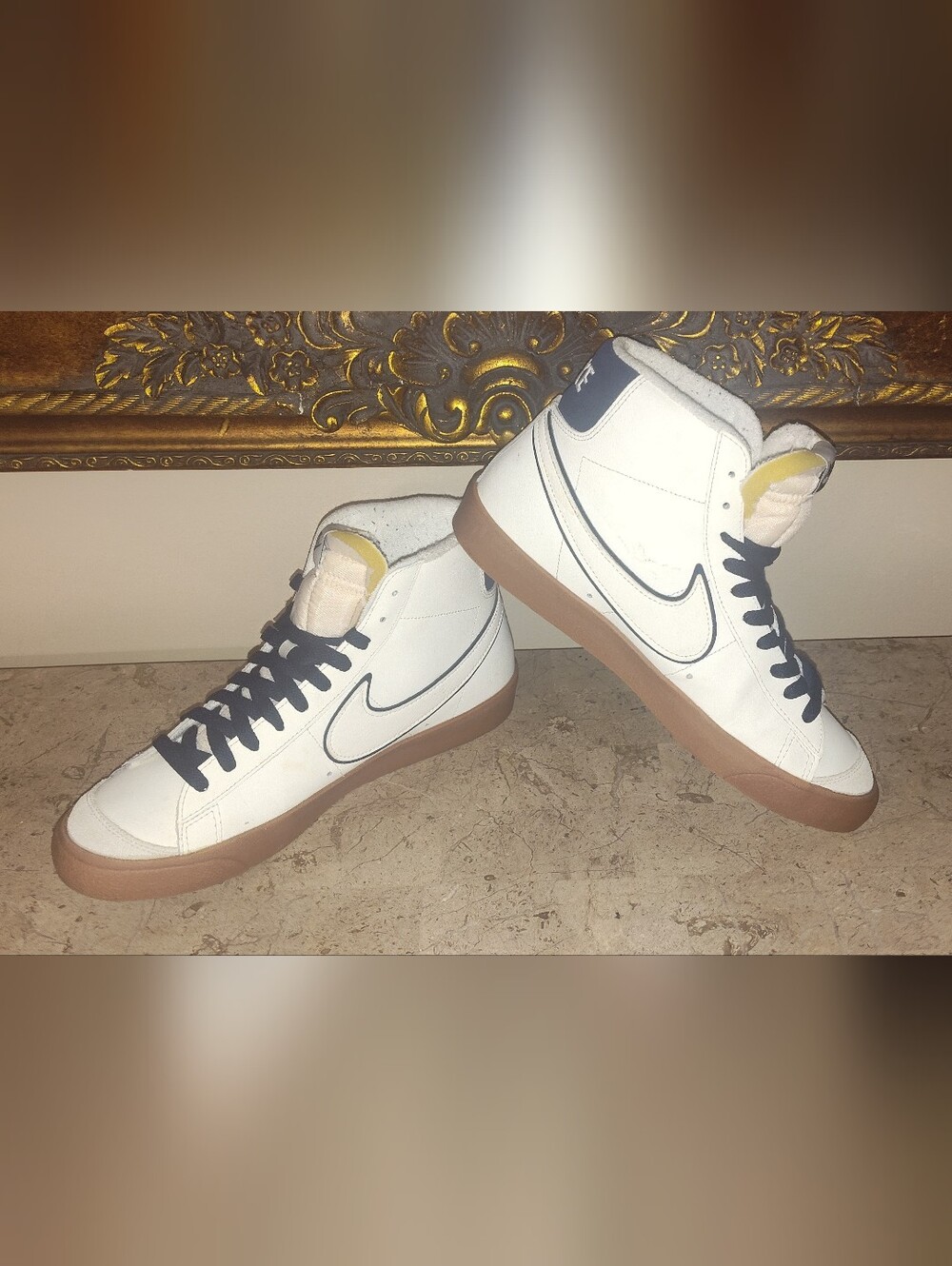 Nike Blazer Mid 77 Men’s White High-Top Sneakers with Black Laces and Gum Sole